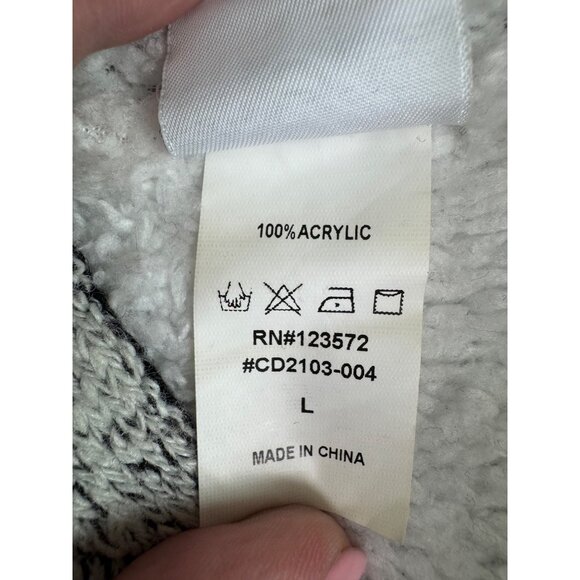 Northern Angel Hooded Cardigan Sweater L Acrylic Geometric Pattern Black/White - Picture 3 of 16